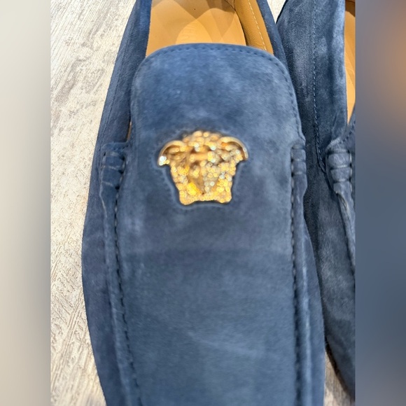 Versace Medusa Blue and Gold Slip-On Driving Loafers NEW - Picture 4 of 11